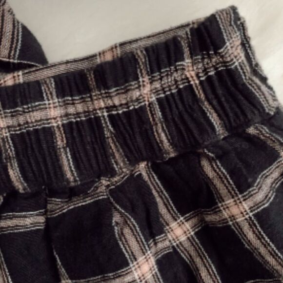 NWT American Eagle plaid paperbag tie waist linen cotton shorts - Picture 8 of 12